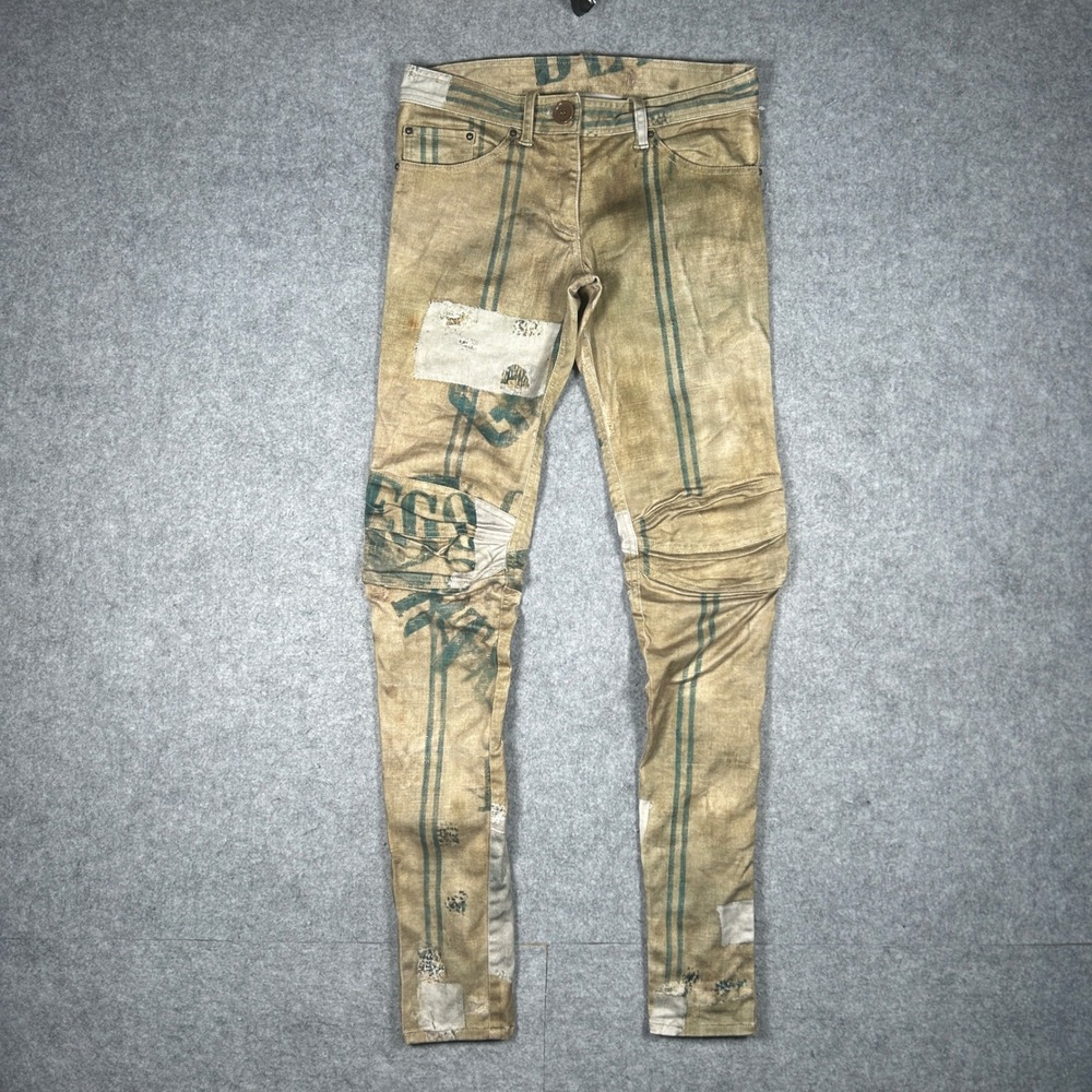 Share Spirit Men's Slim Jeans in Tan with Green Stripe